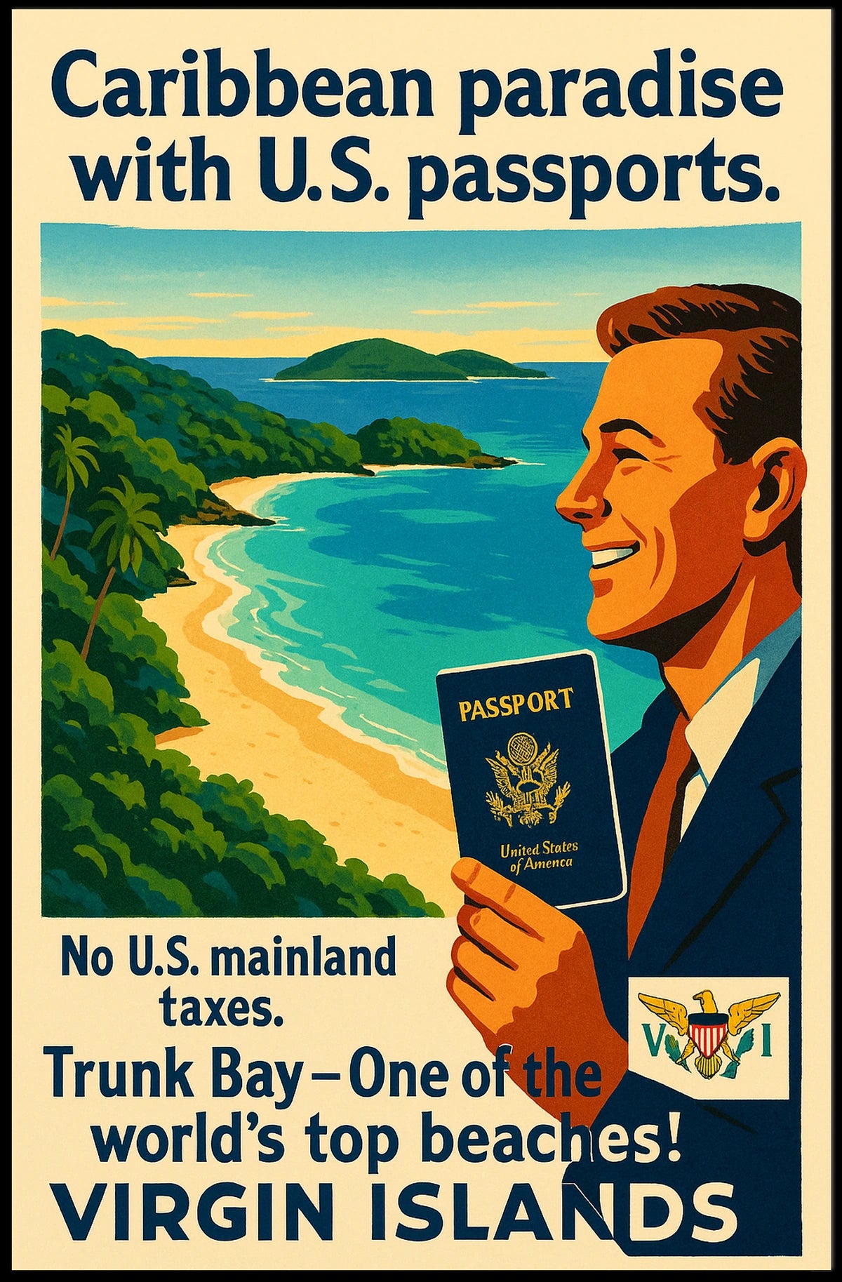 Caribbean Paradise With U.S. Passports Poster