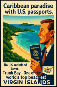 Caribbean Paradise With U.S. Passports Poster