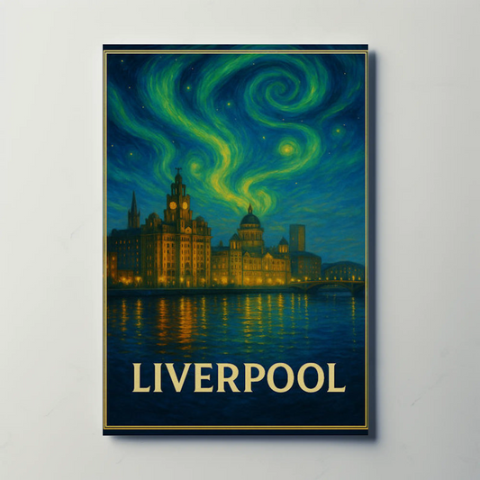 Liverpool Skyline Starry Night Swirl Art Poster