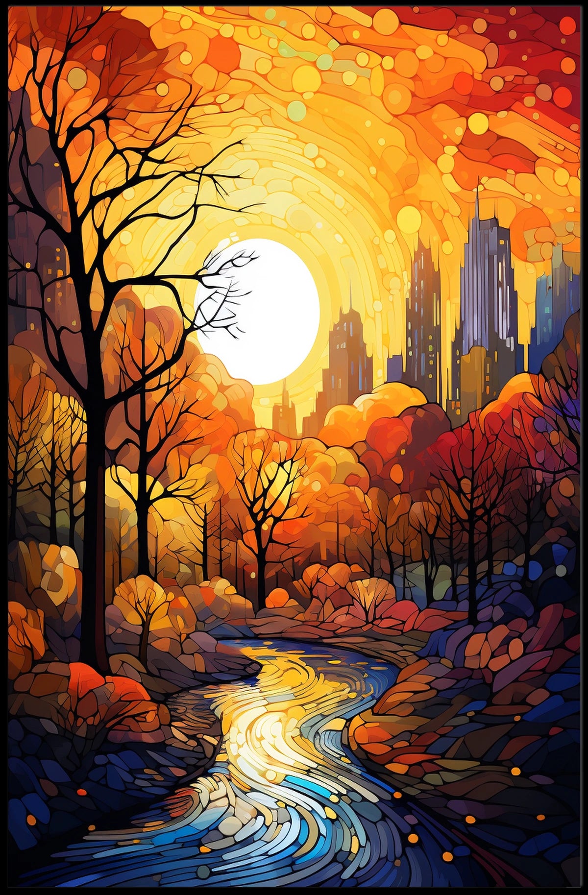 Vibrant Autumn Scene Mosaic Artistic Poster
