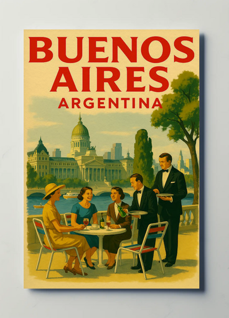 Buenos Aires Argentina Café Cityscape Retro Travel Poster