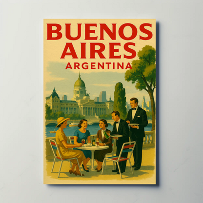 Buenos Aires Argentina Café Cityscape Retro Travel Poster