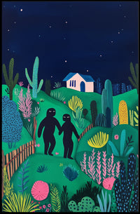 Surreal Landscape Night Figures Whimsical Poster