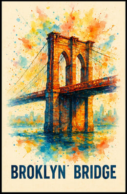 Brooklyn Bridge Vibrant Watercolor Art Poster Print
