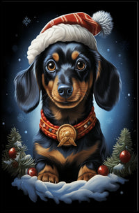 Festive Dachshund Illustration with Santa Hat Dog Breed Poster