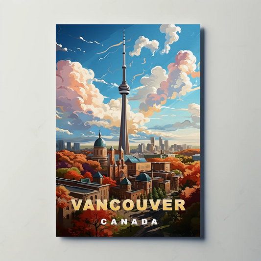 Vancouver Canada Harbor Reflection Mountains Vintage Travel Poster
