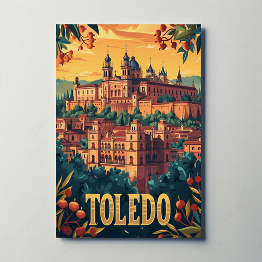 Toledo Sunset Cathedral Hill City Travel Poster