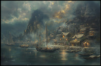 Harbor Scene: Nostalgic Maritime Fantasy Art Poster