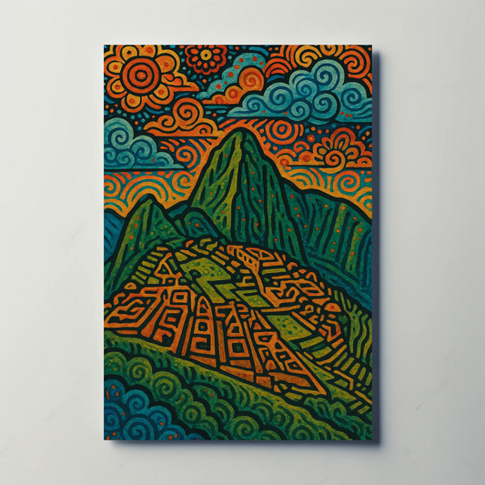Machu Picchu Mountains Folk Art Travel Poster
