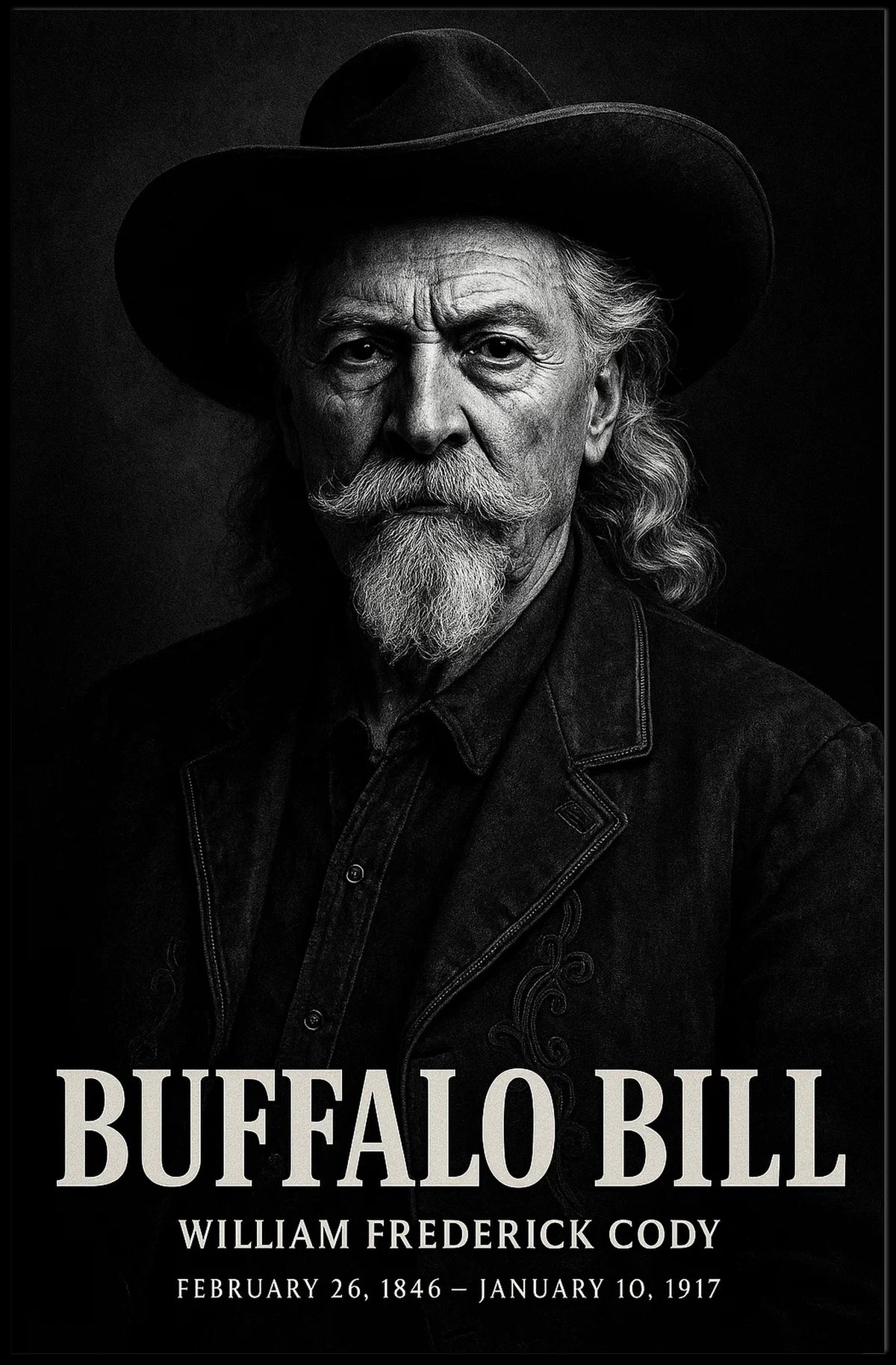 Buffalo Bill Monochrome Portrait Cultural or Heritage Poster