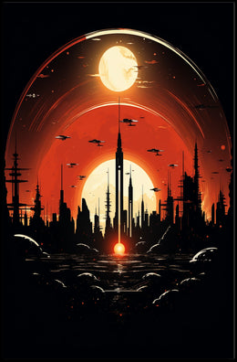 Futuristic Skyline at Sunset Poster