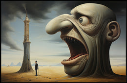 Surreal Desert Landscape with Grotesque Elements - Artistic Poster