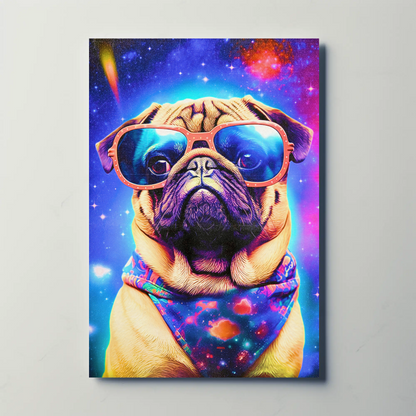 Space Pug Dog Neon Galaxy Glasses Cool Poster Art
