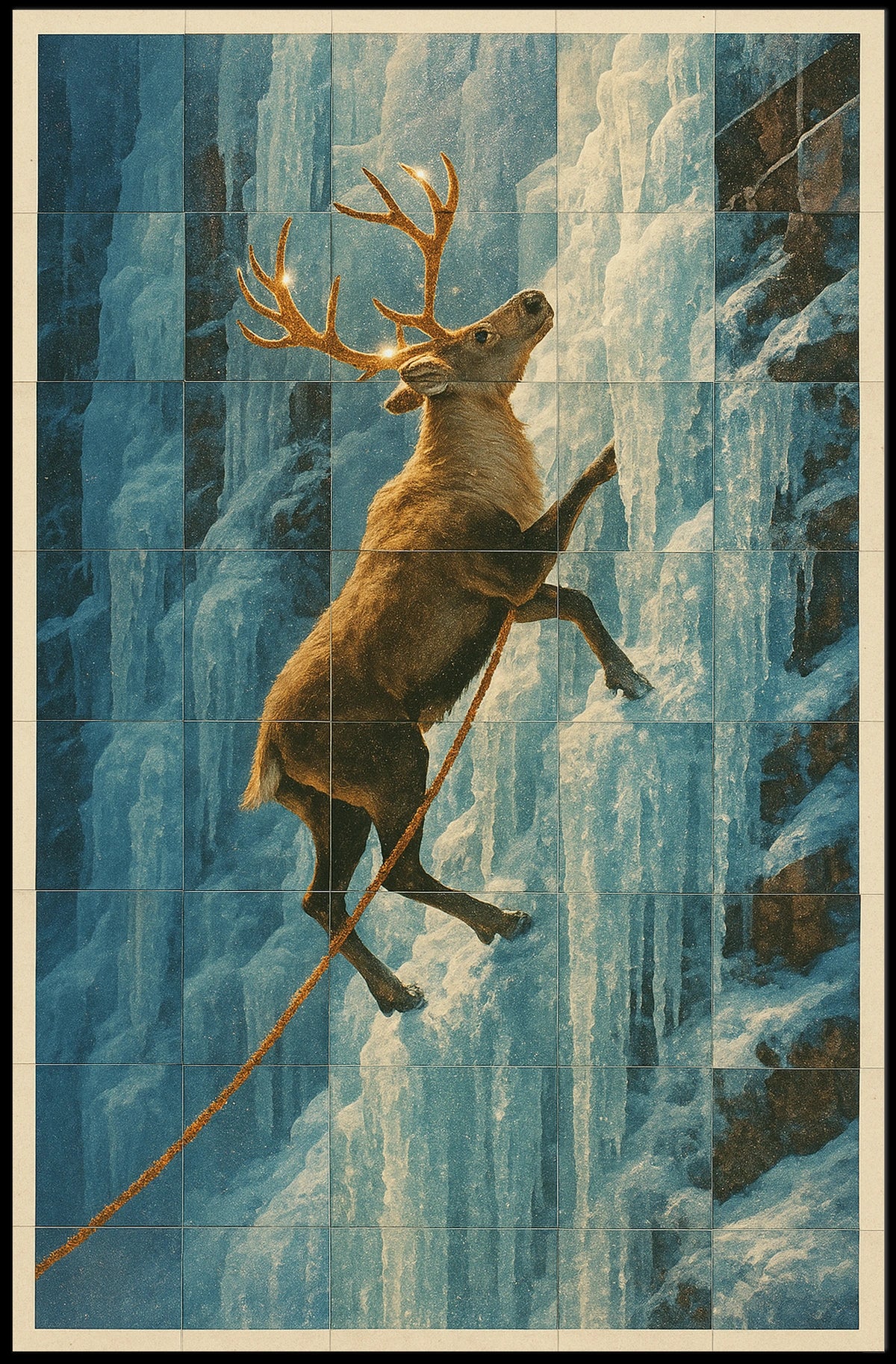 Majestic Deer on Ice Cliff Adventure Animal Poster