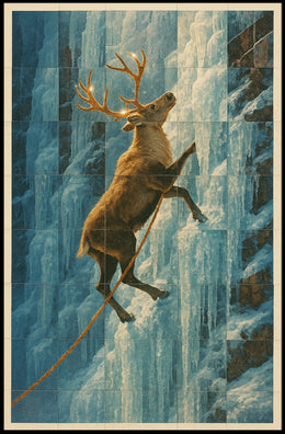 Majestic Deer on Ice Cliff Adventure Animal Poster