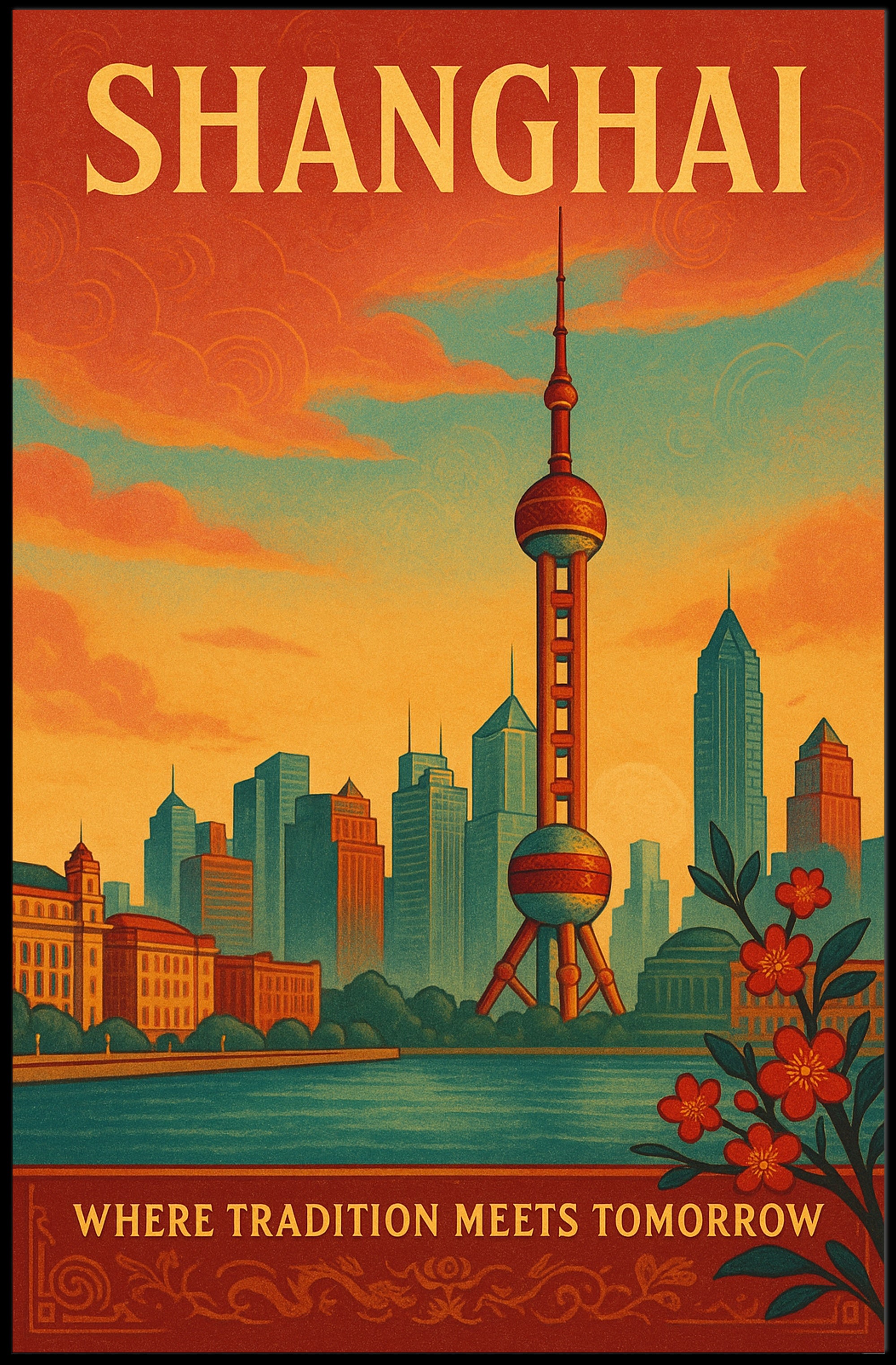 Shanghai Cityscape Illustrative Travel Poster