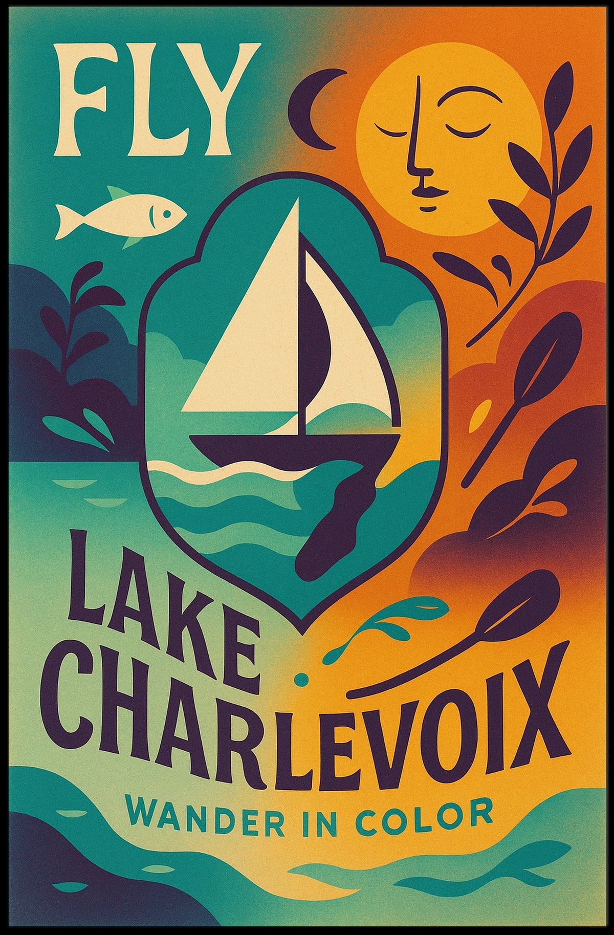 Lake Charlevoix Vibrant Adventure Destination Travel Poster