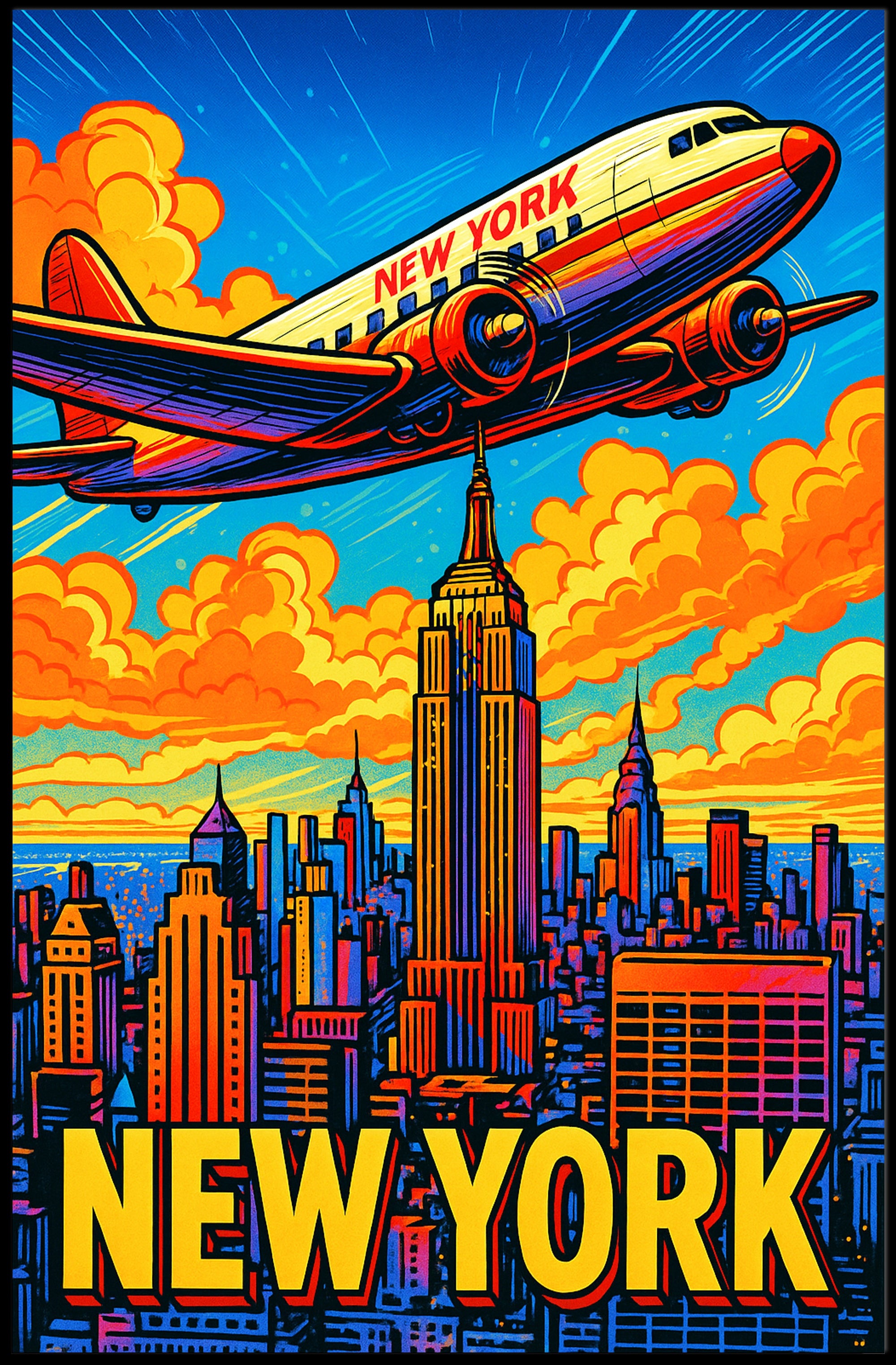 New York City Skyline Retro Poster PosterGoat