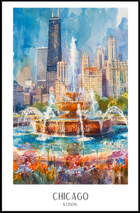 Vibrant Chicago Skyline Watercolor Urban or Cityscape Poster PosterGoat