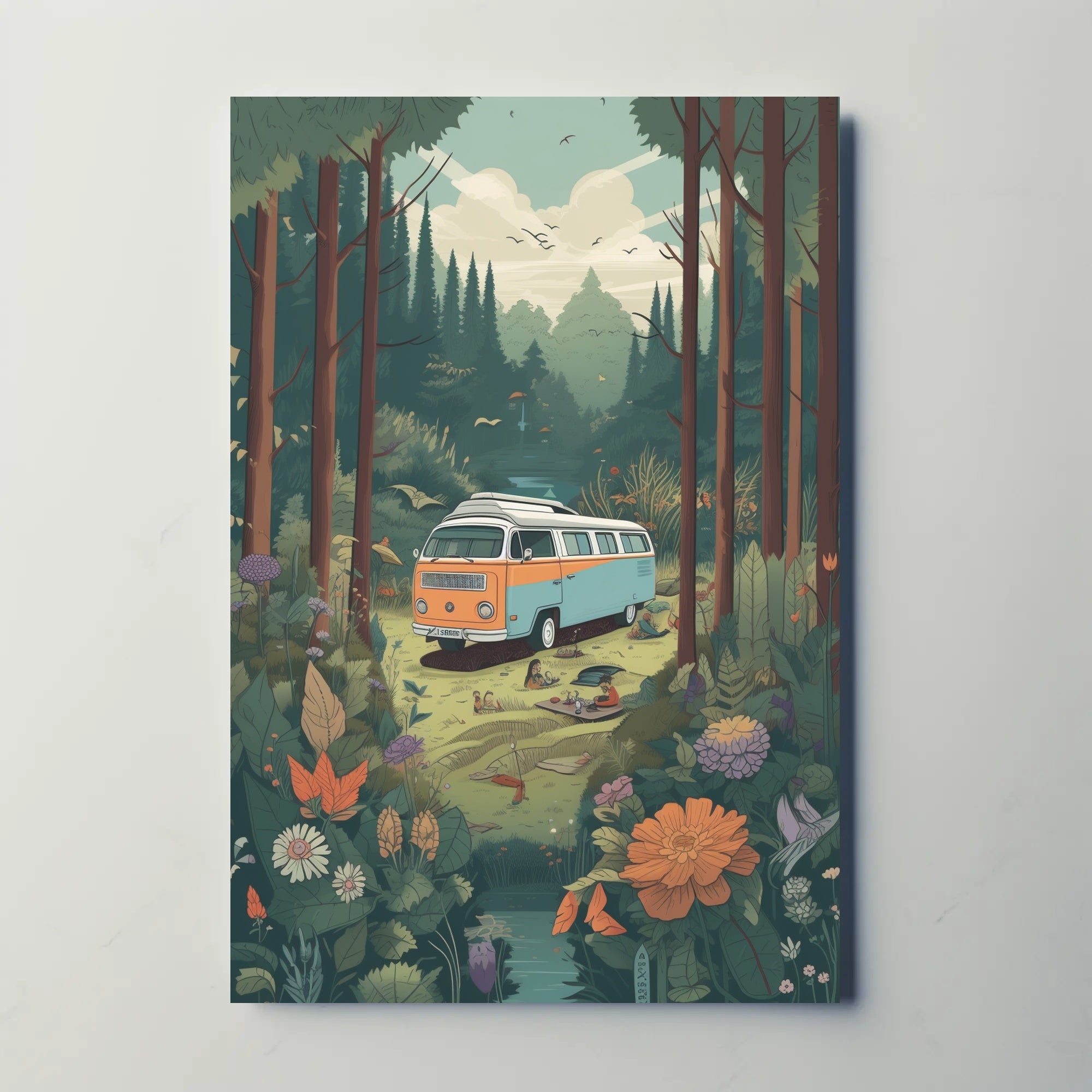 Retro Camper Van Escape Vintage Travel Poster