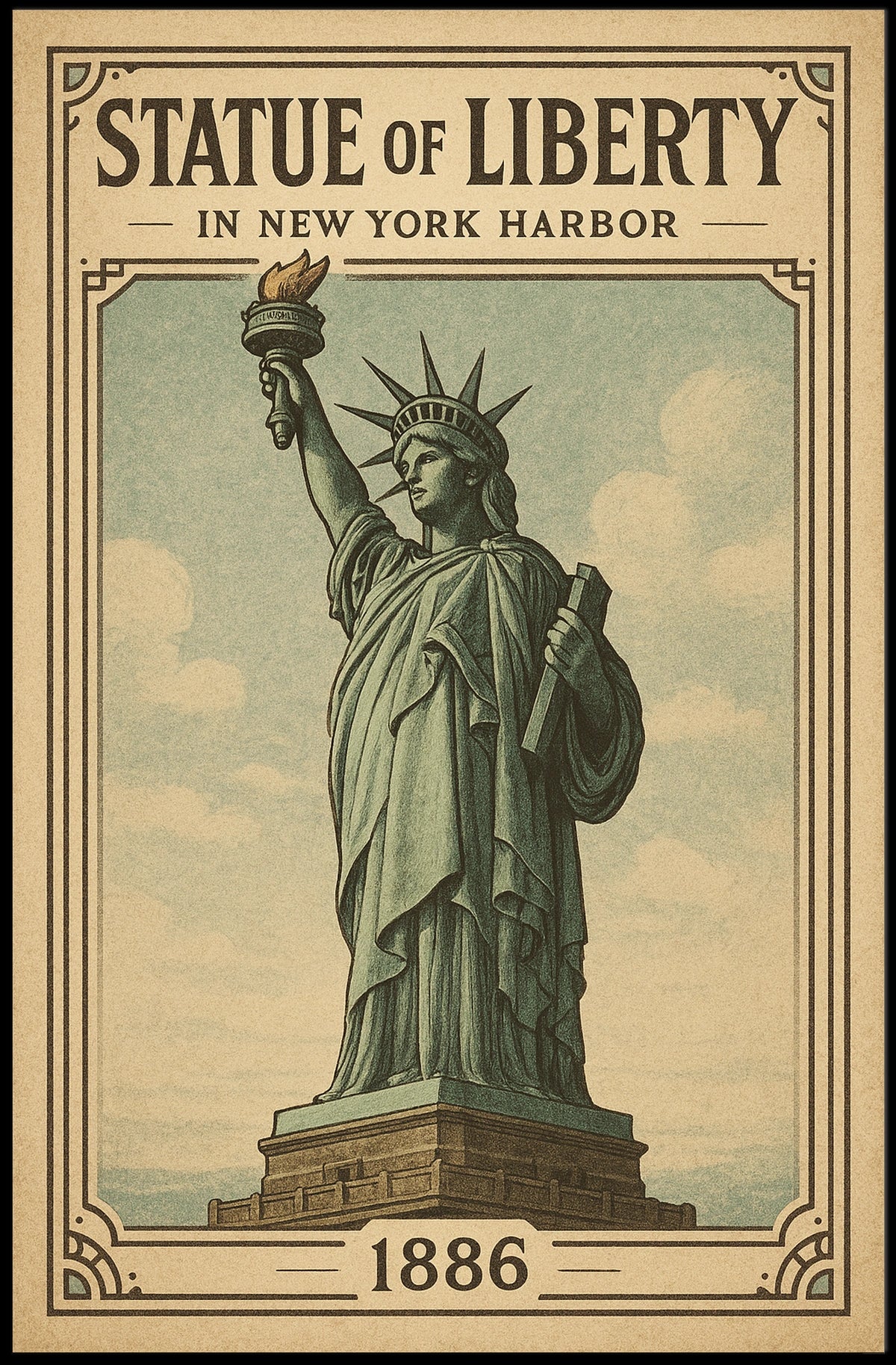 Statue of Liberty Vintage Illustration Cultural or Heritage Poster