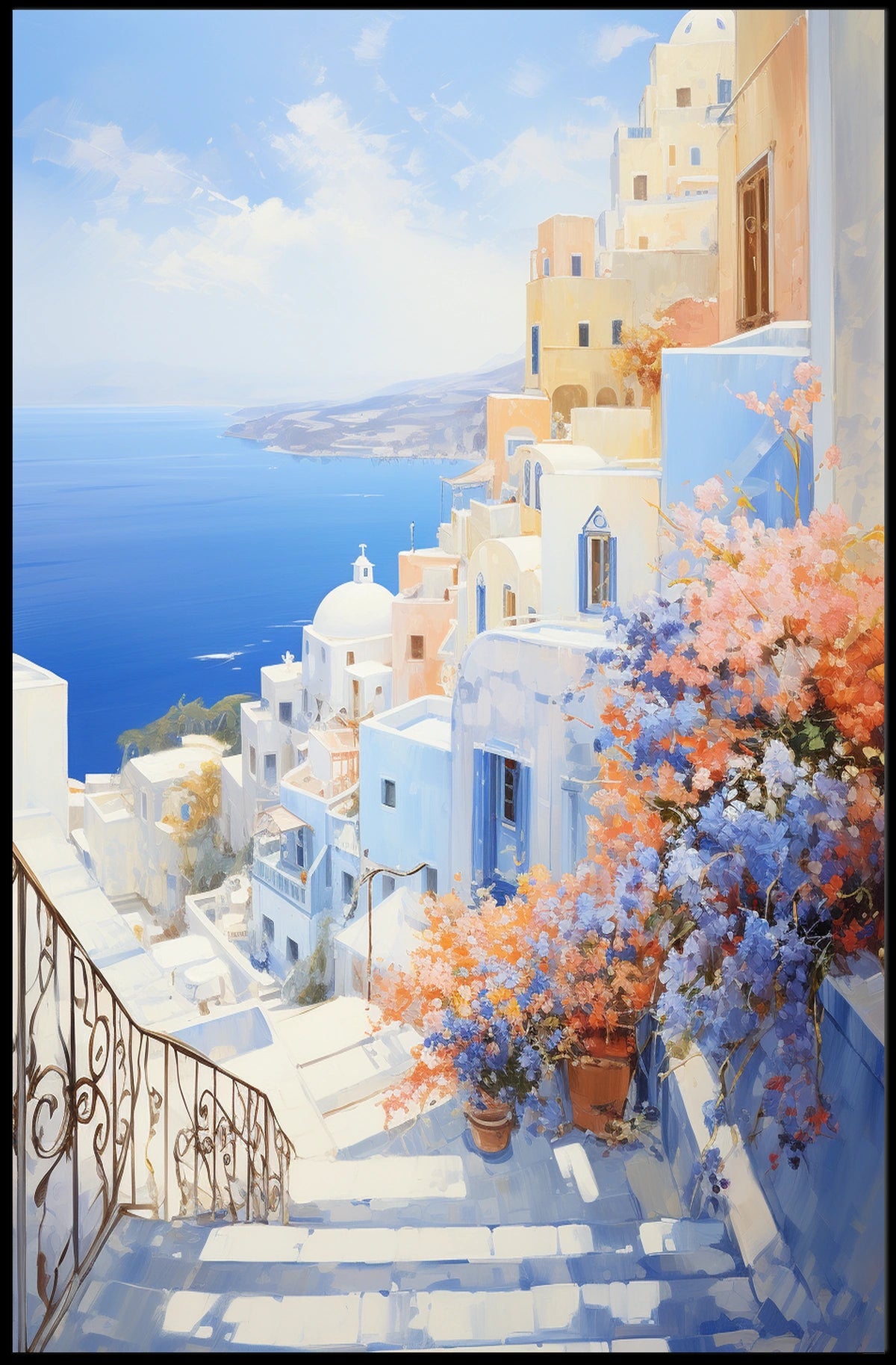 Santorini-Inspired Scenic Coastal Travel Poster