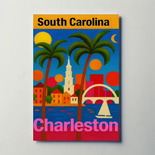 Charleston South Carolina Colorful Coastal City Travel Poster