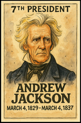 Andrew Jackson 7th President of the United States Exaggerated Cartoon Sketch Poster