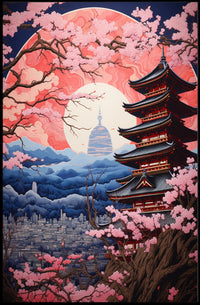 Japanese Pagoda and Sakura Harmony Cultural or Heritage Poster