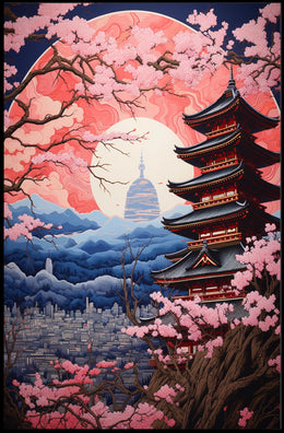 Japanese Pagoda and Sakura Harmony Cultural or Heritage Poster