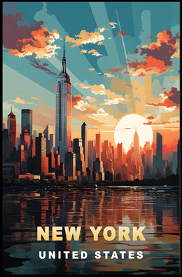 New York Cityscape Sunset View Poster Modern Wall Art