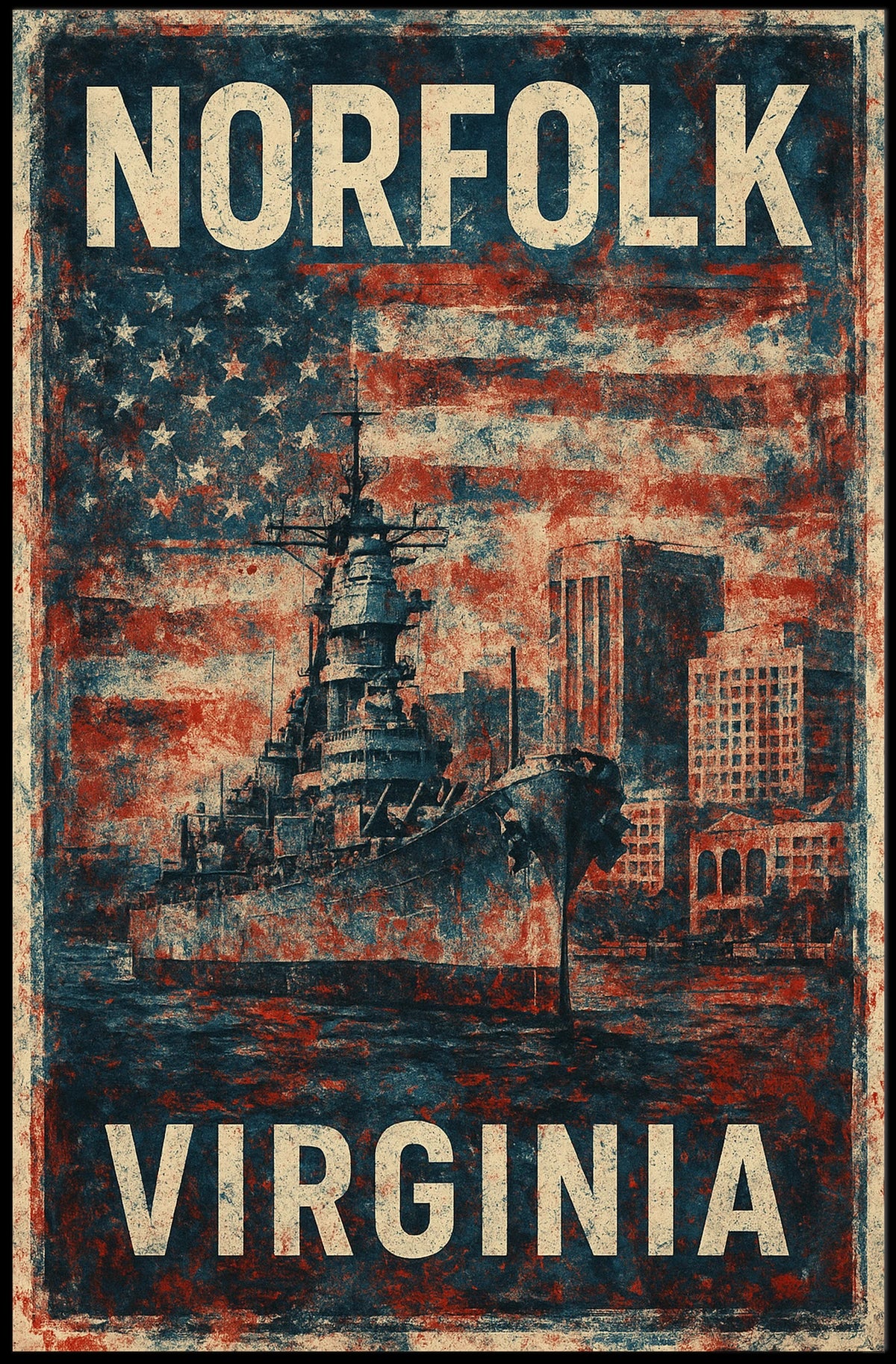 Norfolk Battleship Pride Vintage Recruitment Poster