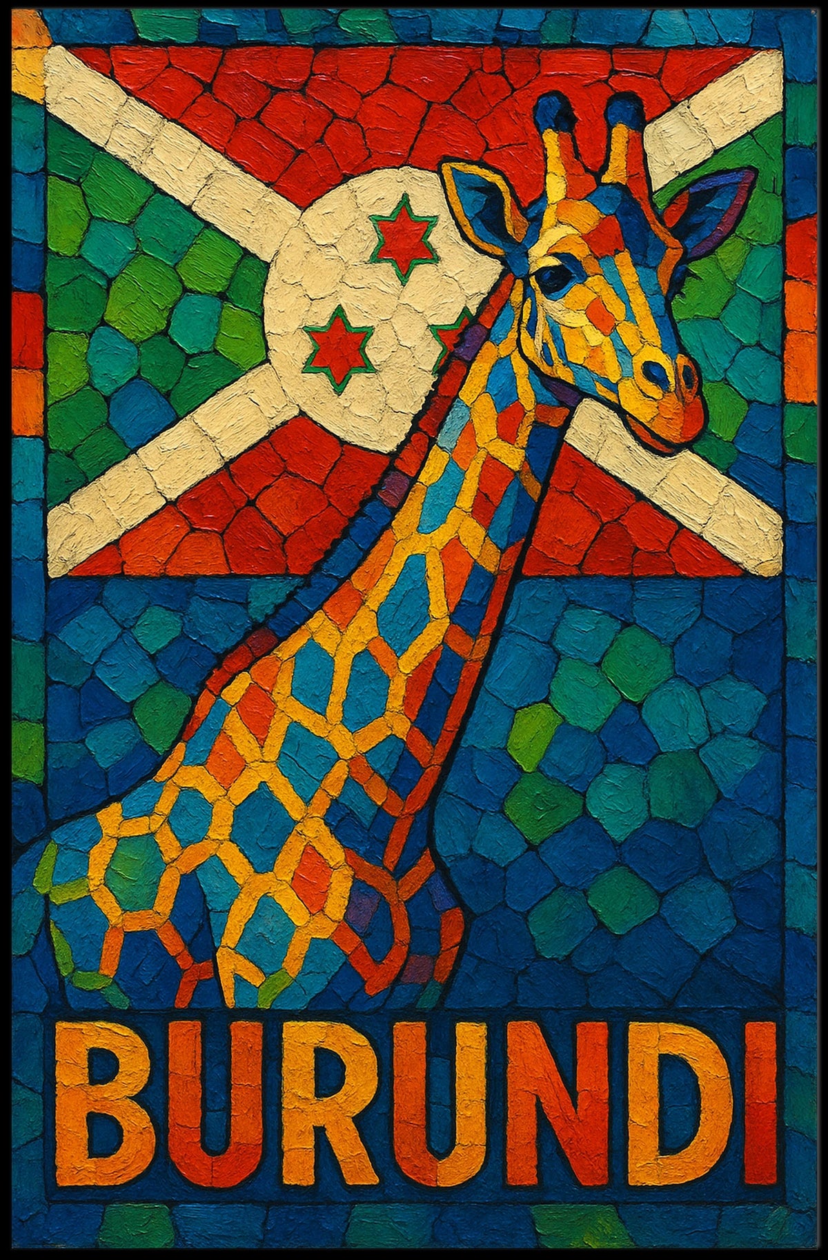 Burundi Giraffe Mosaic Poster
