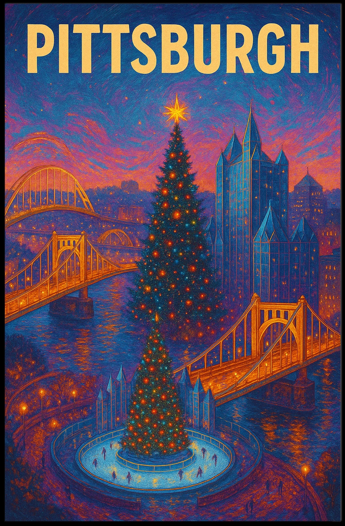 Pittsburgh Holiday Scene Poster
