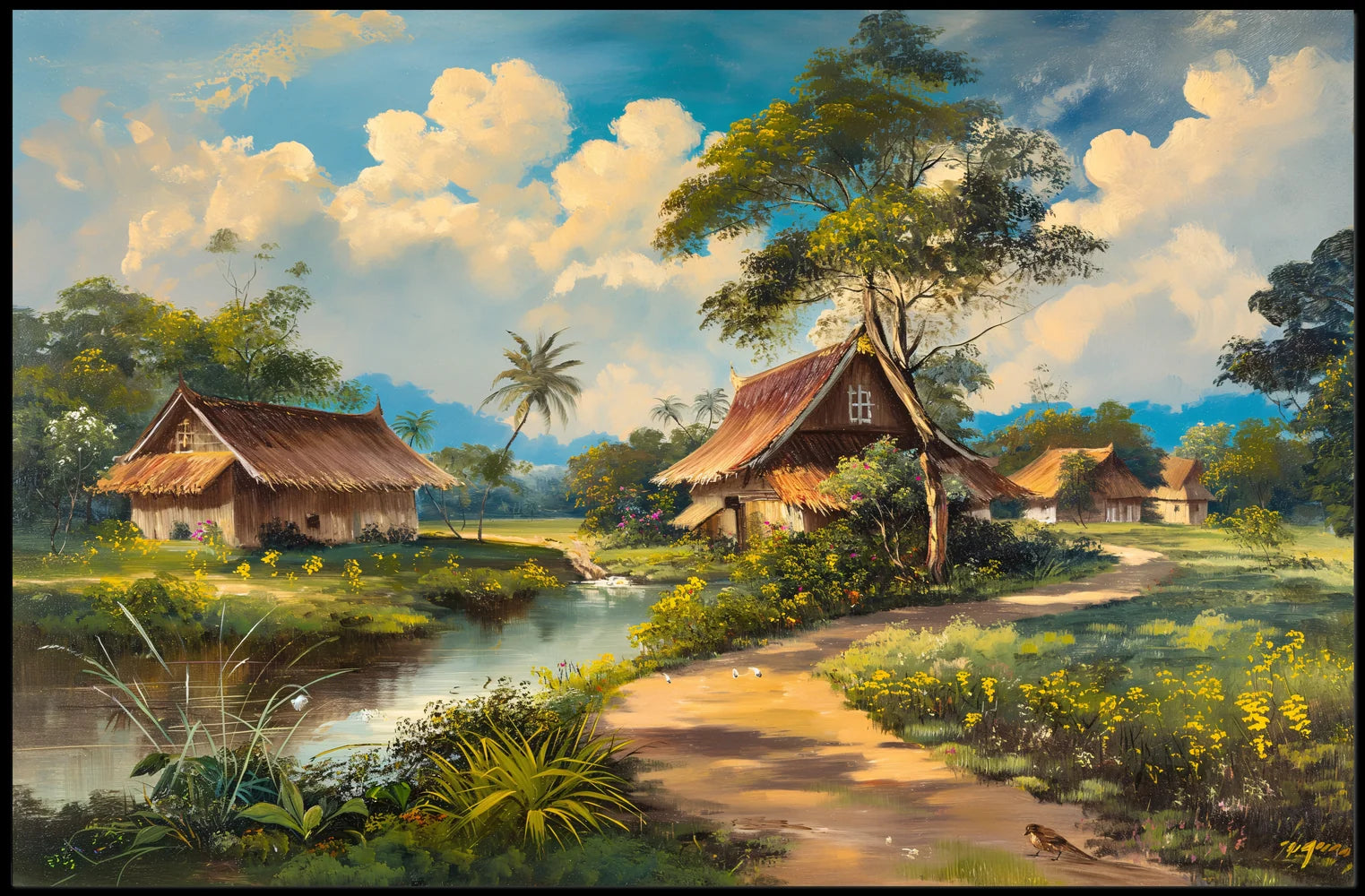 Serene Tropical Countryside Impressionist Art Poster