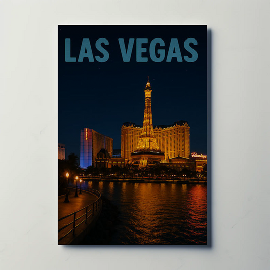 Las Vegas Eiffel Tower Hotel Night Lights Poster