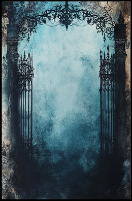 Gothic Wrought Iron Gate Mysterious Atmosphere Artistic Poster
