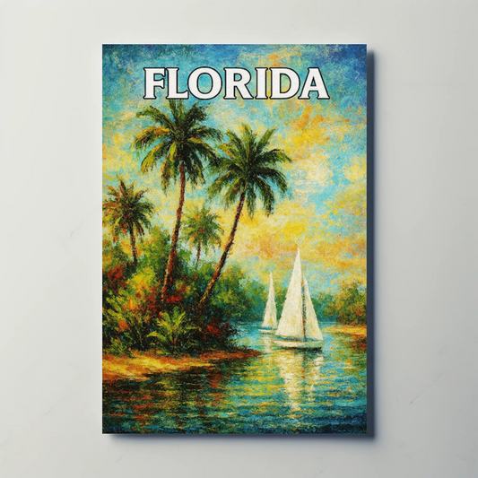 Florida Sailboats Palms Impressionist Coastal Poster