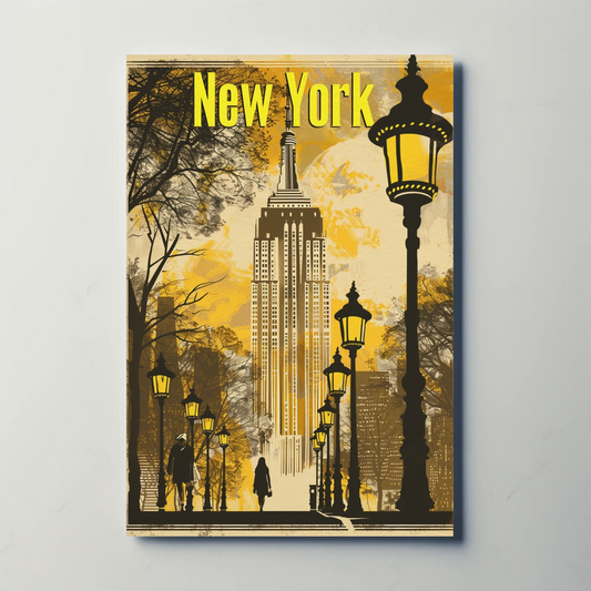 New York Yellow Lights Empire Autumn Vintage Travel Poster
