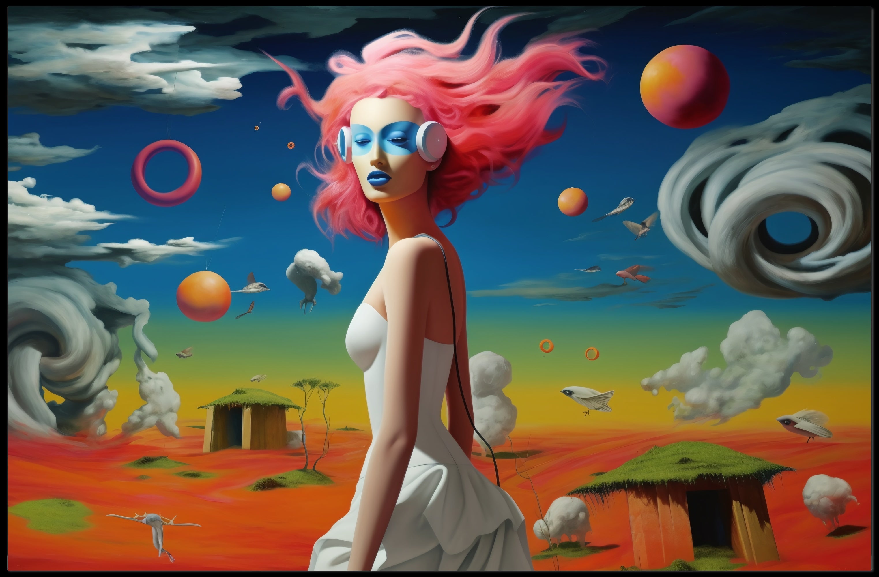 Futuristic Dreamscape: Vibrant Female Figure Sci-Fi Poster