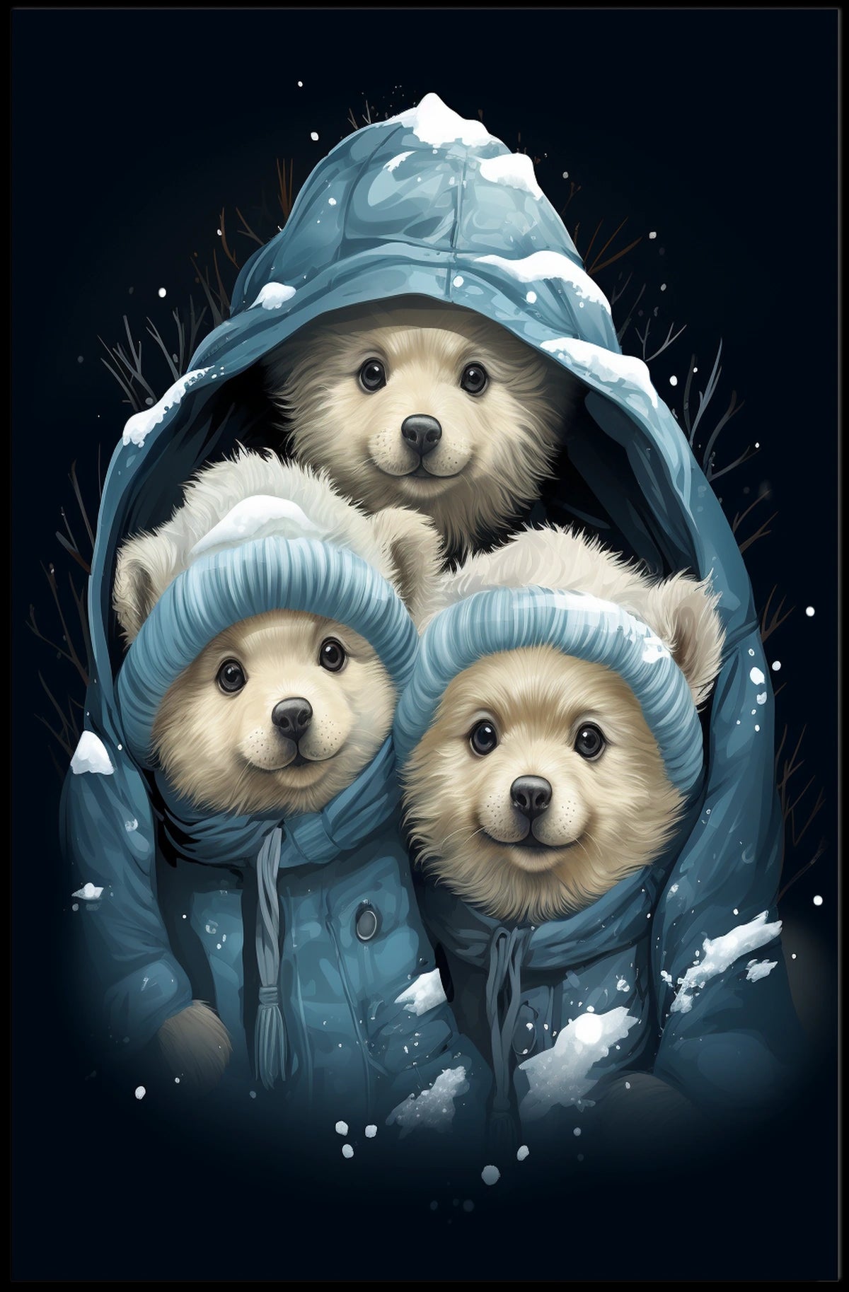 Polar Bear Cubs Winter Wonderland Art Poster