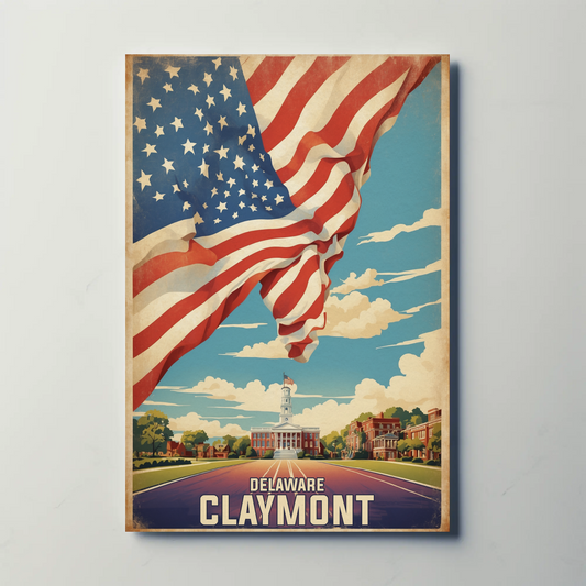 Claymont Delaware Flag Historic Town Hall Vintage Travel Poster
