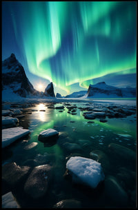 Aurora Borealis Over Icy Landscape Poster