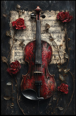 Red Violin Symphony: Timeless Elegance Elegant Artistic Poster