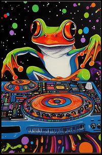 Colorful Frog DJ Vibes in Psychedelic Abstract Poster