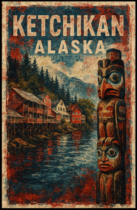 Ketchikan Alaska Coastline Watercolor Wanderlust Poster