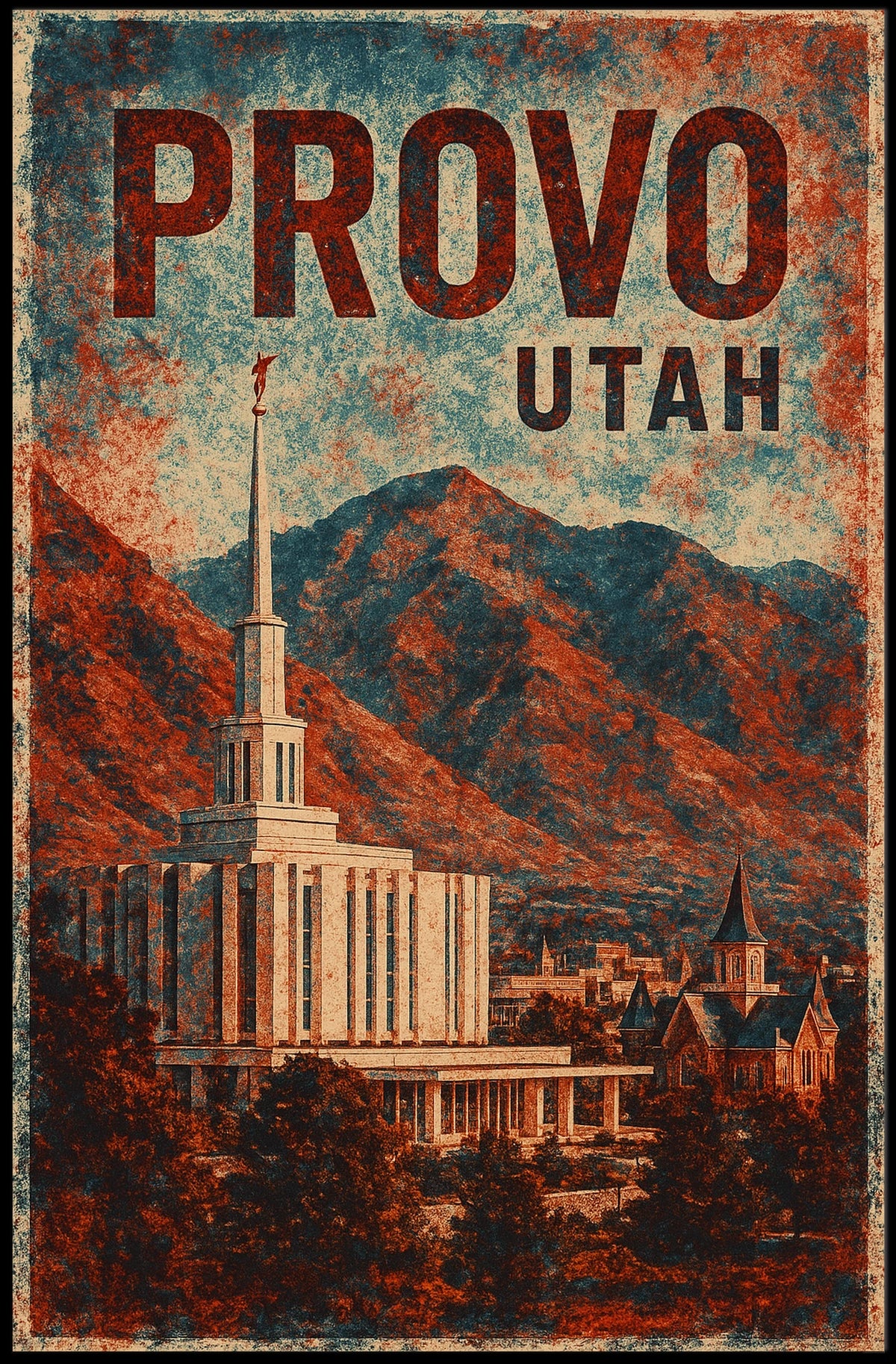 Provo Cityscape Retro Lithograph Collectors Poster