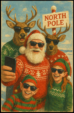Whimsical North Pole Selfie Vintage Christmas Poster