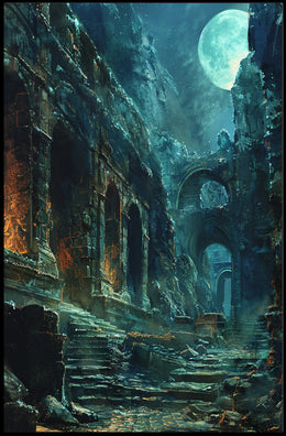 Mystical Moonlit Ruins Fantasy Mythology Poster PosterGoat