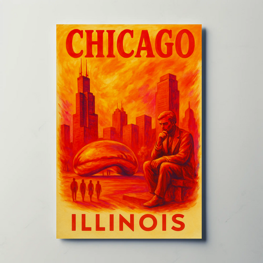 Chicago Skyline Bean Statue Modern Red Vintage Travel Poster Wall Art